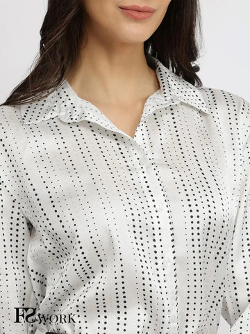 Satin Dotline Shirt – Minimal Printed Women’s Office Wear