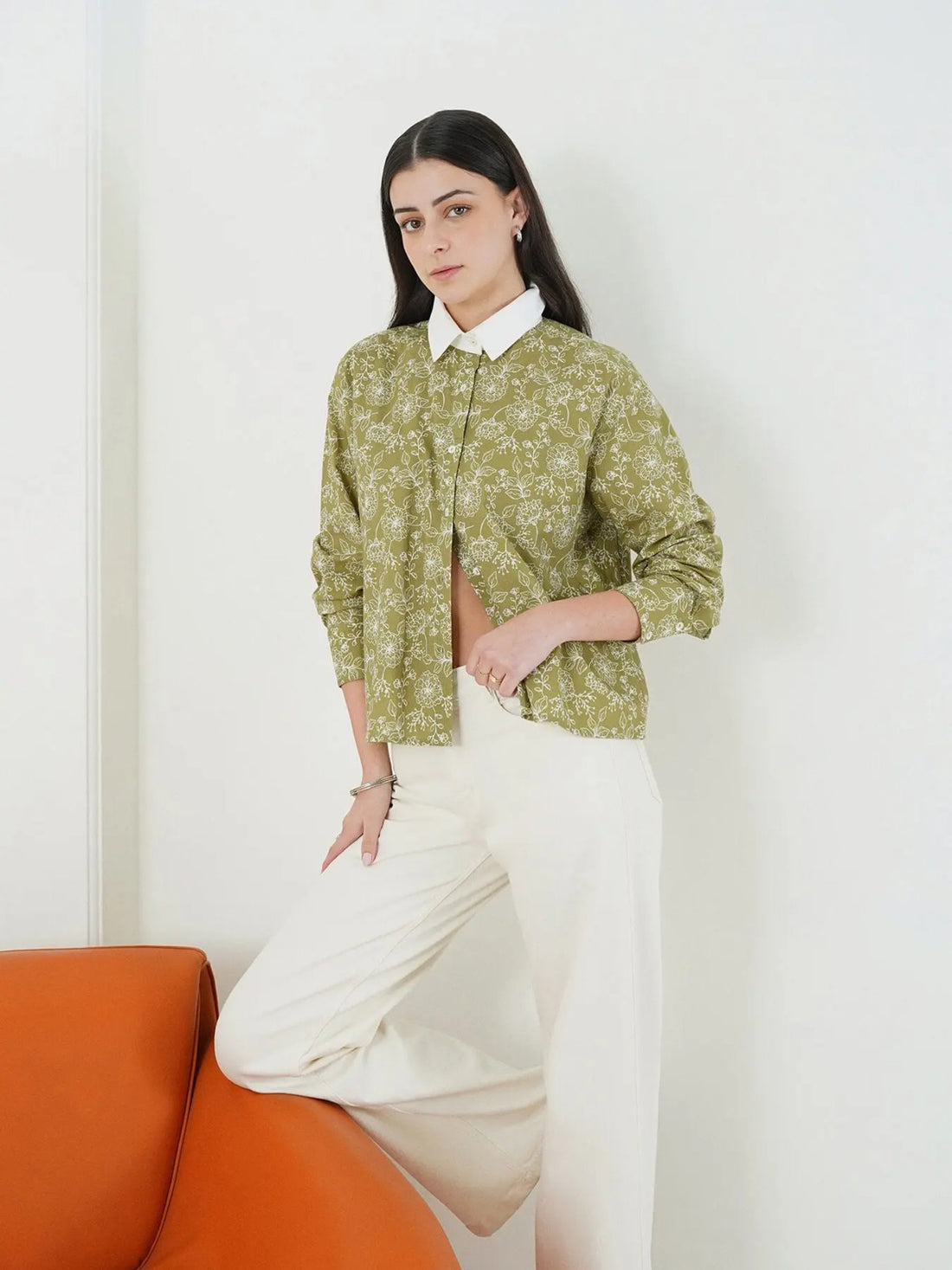 Floral Printed Shirt – Olive Bloom Design, Women’s Smart Casual Wear