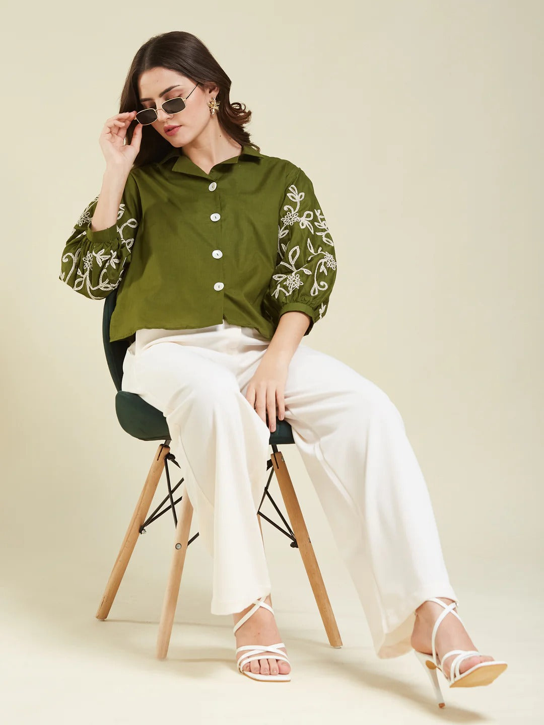 Cotton Shirt – Floral Embroidery Design, Women’s Casual W