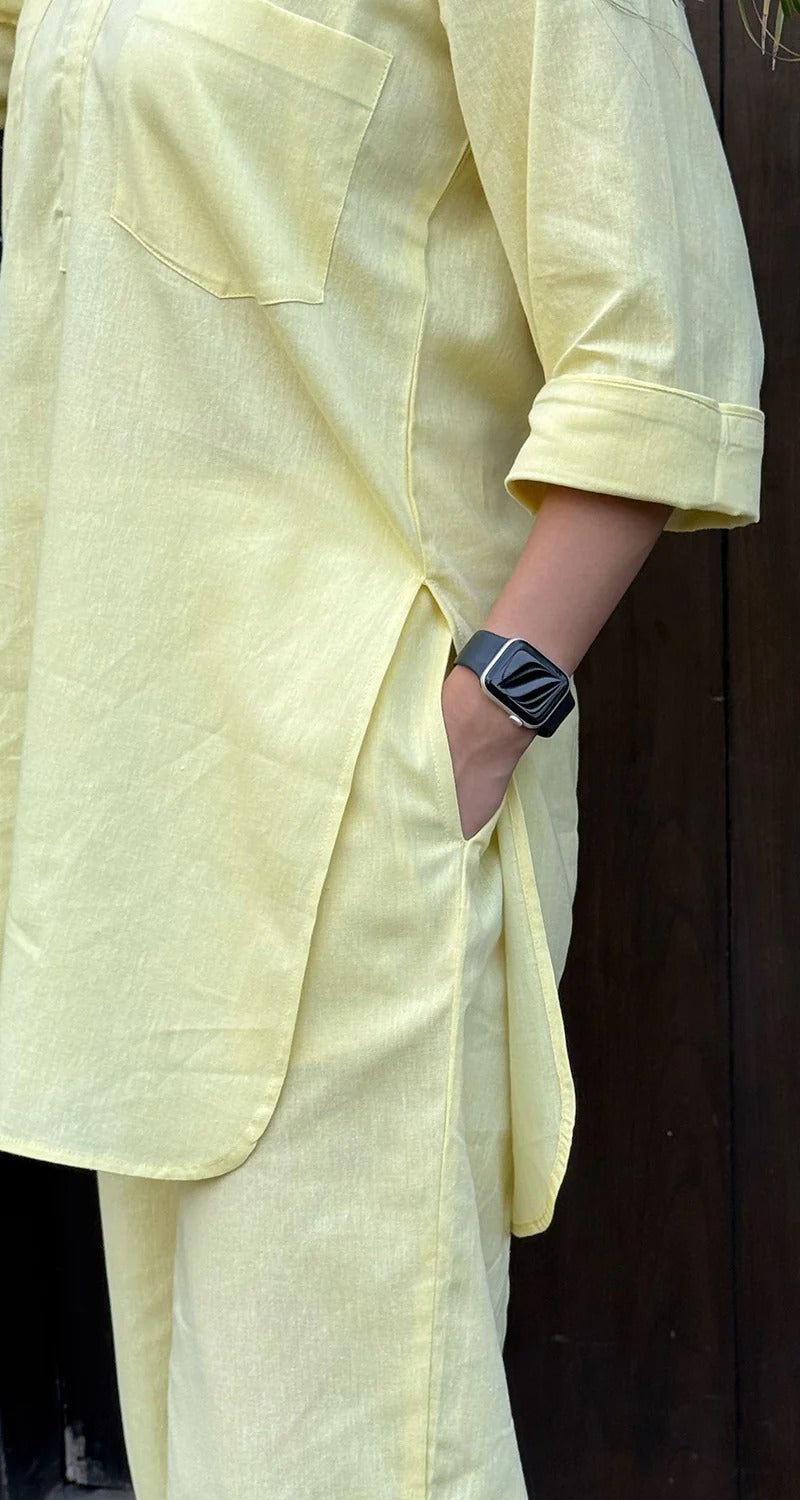 Cotton Co-ord Set – Minimal Summer Design, Women’s Casual Wear (Yellow)