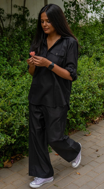 Cotton Co-ord Set – Minimal Utility Design, Women’s Casual Wear (Black)
