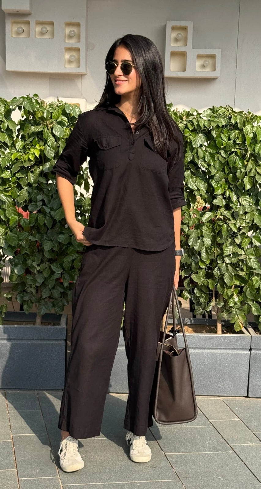 Cotton Co-ord Set – Minimal Utility Design, Women’s Casual Wear (Black)