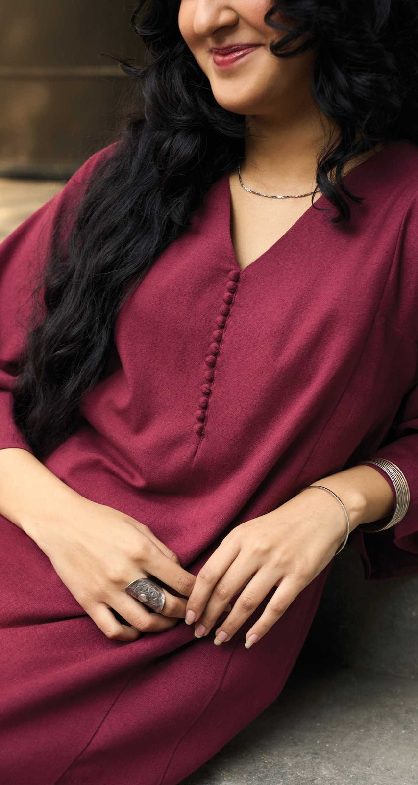Solid Cotton Co-ord Set – Minimal Ethnic Casual Wear for Women (Maroon / Wine)