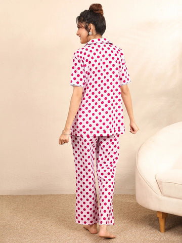 Cotton Co-ord Set – Polka Dot Design, Women’s Loungewear (Pink)