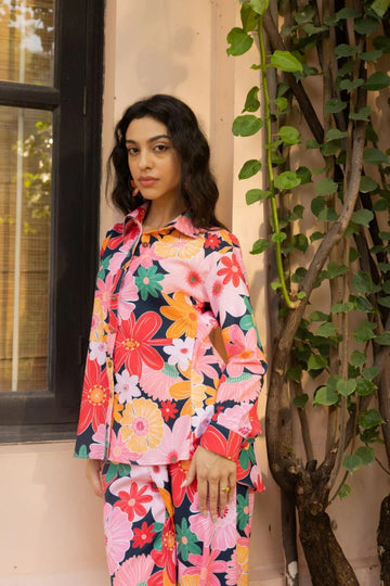 Floral Co-ord Set – Bold Bloom Design, Women’s Statement Wear (Multi Color)